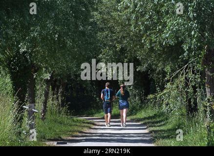 Clairmarais (Nordfrankreich): Zwei Personen spazieren im Nationalpark Etangs du Romelaere, in den Caps et Marais d'Opale Regional Nat Stockfoto