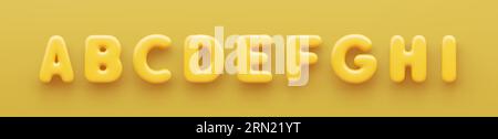 3D gelbe Großbuchstaben A, B, C, D, E, F, G, H und I eine glänzende Oberfläche auf gelbem Hintergrund Stock Vektor
