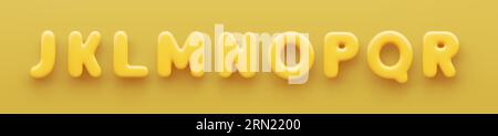 Gelbe 3D-Großbuchstaben J, K, L, M, N, O, P, Q und R mit glänzender Oberfläche auf gelbem Hintergrund Stock Vektor
