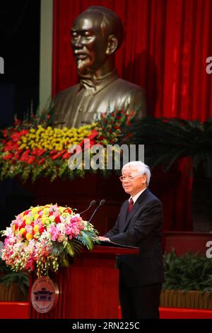 (150202) -- HANOI, 2. Februar 2015 -- Nguyen Phu Trong, Generalsekretär der Kommunistischen Partei Vietnams (CPV), spricht bei der Zeremonie zum 85. Gründungsjubiläum der Partei in Hanoi, Vietnam, 2. Februar 2015. Das CPV wurde am 3. Februar 1930 gegründet. Derzeit gibt es rund 4,4 Millionen Parteimitglieder in ganz Vietnam, laut Informationen, die das zentrale CPV-Organisationskomitee auf einer Sitzung im letzten Monat veröffentlicht hat. )(lmz) VIETNAM-KOMMUNISTISCHE PARTEI-JUBILÄUMSZEREMONIE ZhangxJianhua PUBLICATIONxNOTxINxCHN Hanoi 2. Februar 2015 Nguyen Phu Trong Generalsekretär der Kommunistischen Partei Vietnams Stockfoto