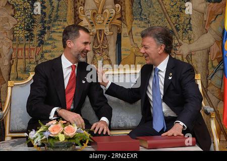 Bild von zeigt das Treffen des spanischen Königs Felipe VI. (L) mit dem kolumbianischen Präsidenten Juan Manuel Santos am 3. März 2015 in Madrid. Cesar Carrion/) SPAIN-MADRID-COLOMBIA-POLITICS-SANTOS COLOMBIA SxPRESIDENCY PUBLICATIONxNOTxINxCHN Bild von Shows King Felipe VI l of Spain Treffen mit dem kolumbianischen Präsidenten Juan Manuel Santos in Madrid 3. März 2015 Cesar Carrion Spain Madrid Colombia POLITICS Santos Colombia PUBLICATIONxNOTxINxCHN Stockfoto