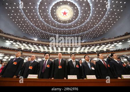 (150305) -- PEKING, 5. März 2015 -- die dritte Sitzung des 12. Nationalen Volkskongresses Chinas (NPC) wird in der Großen Halle des Volkes in Peking, Hauptstadt Chinas, am 5. März 2015 eröffnet. ) (Yxb) CHINA-BEIJING-NPC-OPENING (CN) PangxXinglei PUBLICATIONxNOTxINxCHN Peking 5. März 2015 die dritte Sitzung des China S 12th National Celebrities S Congress NPC wird IN der Großen Halle der Prominenten in Peking Hauptstadt von China eröffnet 5. März 2015 China Beijing NPC Opening CN PangxXinglei PUICATIONxCHINxCHTxN Stockfoto