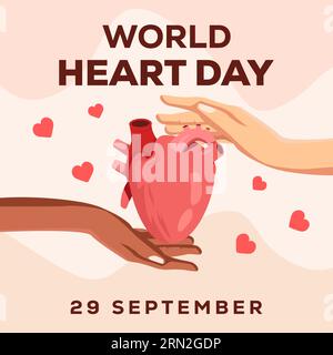 World Heart Day Illustration mit zwei Händen Stock Vektor