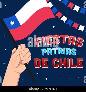 Fiestas patrias de chile Illustration Design mit Hand halten chile Flagge Stock Vektor