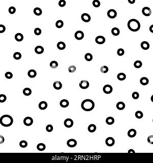 Nahtloses Ringmuster. Schwarz, handgezeichnet, oval isoliert auf weißem Hintergrund. Doodle Dots Kuscheleifen-Ornamente. Gepunktete Vektorabbildungen mit Kreis Stock Vektor