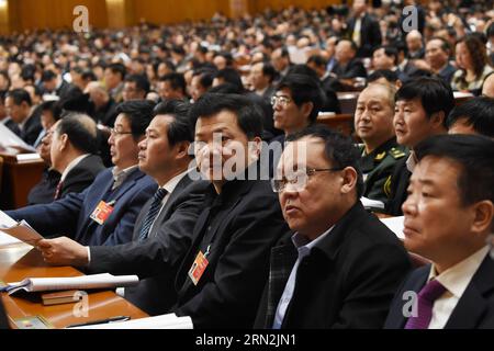 (150311) -- PEKING, 11. März 2015 -- die vierte Plenarsitzung der dritten Sitzung des 12. Nationalen Komitees der Politischen Konsultativkonferenz des chinesischen Volkes (CPPCC) findet in der Großen Halle des Volkes in Peking, der Hauptstadt Chinas, am 11. März 2015 statt. ) (Yxb) (ZWEI SITZUNGEN) CHINA-PEKING-CPPCC-VIERTE PLENARSITZUNG (CN) WangxJianhua PUBLICATIONxNOTxINxCHN Peking 11. März 2015 die Vierte Plenarsitzung der Dritten Sitzung des 12. Nationalen Komitees der chinesischen Prominenten S Political Consultative Conference CPPCC IST Held in der Großen Halle der Prominenten in bei Stockfoto