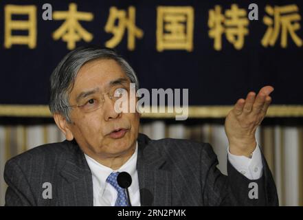 (150320) -- TOKIO, 20. März 2015 -- der Gouverneur der Bank of Japan (BOJ) Haruhiko Kuroda nimmt am 20. März 2015 an einer Pressekonferenz in Tokio, Japan, Teil. Kuroda sagte, die größte Lehre aus Japans Erfahrung sei, dass es am besten sei, überhaupt nicht in die Deflation zu fallen, da die Gefahr bestehe, dass sich die Deflation, sobald die Wirtschaft in sie gefallen sei, verzögere . das zweite Jahr der geldpolitischen Lockerung der BOJ. ) JAPAN-TOKIO-BOJ-PRESSEKONFERENZ Stringer PUBLICATIONxNOTxINxCHN Tokio 20. März 2015 Gouverneur der Bank of Japan Haruhiko Kuroda nimmt an einer Pressekonferenz in Tokio Japan Ma Teil Stockfoto