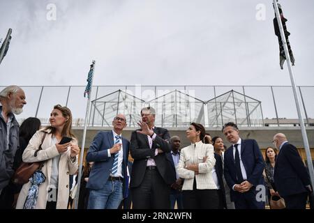 Gennevilliers, Frankreich. August 2023 31. In der Joliot-Curie Schulgruppe während eines Besuchs in Gennevilliers am Stadtrand von Paris, um die Stadterneuerung des Agnettes Bezirks am 31. August 2023 zu feiern. Foto von Firas Abdullah/ABACAPRESS.COM Credit: Abaca Press/Alamy Live News Stockfoto