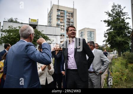 Gennevilliers, Frankreich. August 2023 31. Während eines Besuchs in Gennevilliers am Stadtrand von Paris anlässlich der Stadterneuerung des Viertels Agnettes am 31. August 2023. Foto von Firas Abdullah/ABACAPRESS.COM Credit: Abaca Press/Alamy Live News Stockfoto