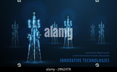 Abstrakter Antennenmast auf blau. 5G-Technologie, Telekommunikationsindustrie Stock Vektor