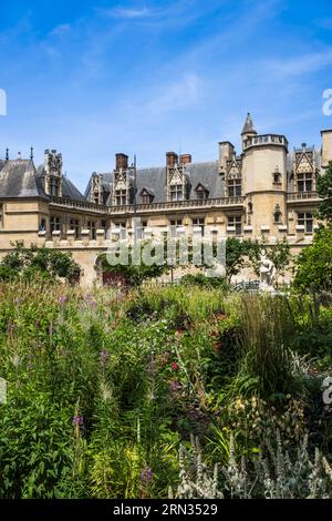 Frankreich, Paris, Musée de Cluny - Musée national du Moyen-Age (Mittelaltermuseum im ehemaligen Hotel de Cluny) vom Platz der Rue des Ecoles aus gesehen Stockfoto