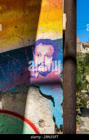 Frankreich, Herault, Sete, Wandgemälde zu Ehren von Georges Brassens in der Straße von Tunis Stockfoto