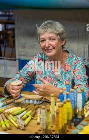 Frankreich, Herault, Lodève, Manufacture de la Savonnerie (Savonnerie Manufaktur) einzigartiger anbau der Nationalen Teppichfabrik der Savonnerie des Gobelins in Paris Stockfoto