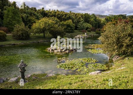 Frankreich, Gard, Generargues in Richtung Anduze, Bambouseraie en Cévennes (Bambusgarten), der japanische Garten Stockfoto