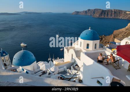 Grèce, Kykladen, Insel Santorin, Dorf Oia Stockfoto