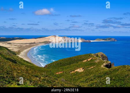 Neuseeland, Nordinsel, Aupori-Halbinsel im Northland, Cape Maria Van Diemen (der westlichste Punkt der Nordinsel) an der Grenze zur Tasmanischen See, von Cape Reinga aus gesehen (der nördlichste Punkt des Landes) Stockfoto