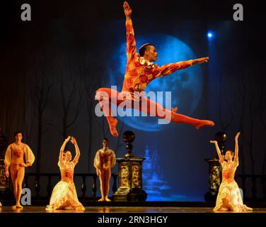 (150417) -- JOHANNESBURG, 17. April 2015 -- Tänzer des Liaoning Ballet of China und des Joburg Ballet of South Africa spielen Schwanensee im Joburg Theatre in Johannesburg, Südafrika. Swan Lake, präsentiert vom Joburg Ballet und dem Liaoning Ballet of China, debütierte hier am Freitag. Als Highlight im Jahr Chinas in Südafrika soll der gemeinsam präsentierte Schwanensee in den kommenden Tagen insgesamt zwanzig Mal in Johannesburg und Bloemfontein gezeigt werden. ) SÜDAFRIKA-JOHANNESBURG-CHINA-BALLETT-SCHWANENSEE ZhaixJianlan PUBLICATIONxNOTxINxCHN Johannesburg 17. April 2015 Tänzer der Stockfoto