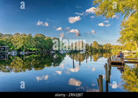 Landeplatz auf dem Campingplatz Skyttehuset in der Nähe von Silkeborg im dänischen Hochland des Sees, Dänemark Stockfoto