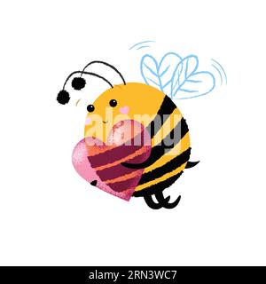 Niedliche Karikaturbiene mit Herz Stock Vektor