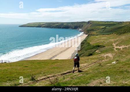 Porth Ceiriad Strand am Wales Coast Path auf der Llyn Halbinsel, Gwynedd, Wales Stockfoto