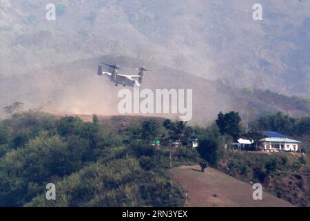 (150430) -- TARLAC PROVINZ, 30. April 2015 -- ein MV-22 Osprey von den U.S. Marines nimmt an einem Live-Feuerübung in der Tarlac Provinz, Philippinen, am 30. April 2015 Teil. Mehr als 6.000 US-Soldaten und 5.000 Soldaten der Streitkräfte der Philippinen nahmen an den 2015 RP-US-Balikatan-Übungen Teil, die in verschiedenen Provinzen des Landes durchgeführt wurden. )(azp) PHILIPPINEN-TARLAC PROVINZ-US-FEUERÜBUNG RouellexUmali PUBLICATIONxNOTxINxCHN Provinz Tarlac April 30 2015 bis MV 22 Osprey von den US Marines nimmt an einer Live-FEUERÜBUNG in der Provinz Tarlac auf den Philippinen Teil Stockfoto