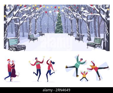 Silvesterfeier flacher Vektor-Illustrationssatz Stock Vektor