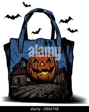 Illustration einer gruseligen Trick- oder Treatment-Tasche auf weißem Hintergrund. Stock Vektor