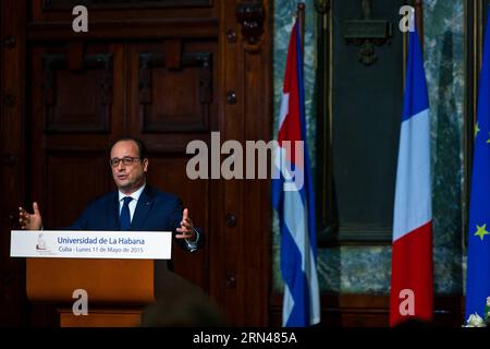 (150511) -- HAVANNA, 11. Mai 2015 -- der französische Präsident Francois Hollande hält eine Rede an der Universität von Havanna, Kuba, 11. Mai 2015. Francois Hollande forderte ein Ende des US-Embargos gegen Kuba. KUBA-HAVANNA-FRANCE-HOLLANDE-SPEECH LiuxBin PUBLICATIONxNOTxINxCHN 150511 Havanna 11. Mai 2015 französischer Präsident Francois Hollande hält eine Rede AN der Universität von Havanna Kuba 11. Mai 2015 Francois Hollande fordert ein Ende des US-Embargos GEGEN Kuba Havanna France Hollande Speech LiuxBin PUBLICATINxCHN Stockfoto