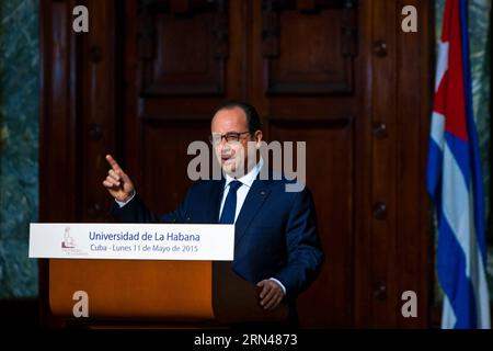(150511) -- HAVANNA, 11. Mai 2015 -- der französische Präsident Francois Hollande hält eine Rede an der Universität von Havanna, Kuba, 11. Mai 2015. Francois Hollande forderte ein Ende des US-Embargos gegen Kuba. KUBA-HAVANNA-FRANCE-HOLLANDE-SPEECH LiuxBin PUBLICATIONxNOTxINxCHN 150511 Havanna 11. Mai 2015 französischer Präsident Francois Hollande hält eine Rede AN der Universität von Havanna Kuba 11. Mai 2015 Francois Hollande fordert ein Ende des US-Embargos GEGEN Kuba Havanna France Hollande Speech LiuxBin PUBLICATINxCHN Stockfoto
