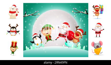 Weihnachtscartoonfiguren springen Stock Vektor