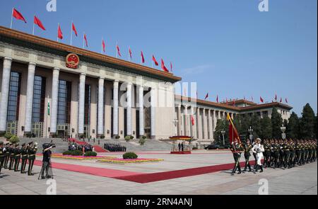 (150515) -- PEKING, 15. Mai 2015 -- der chinesische Premierminister Li Keqiang hält eine Begrüßungszeremonie für den indischen Premierminister Narendra Modi vor ihren Gesprächen in Peking, der Hauptstadt Chinas, am 15. Mai 2015 ab. ) (wyo) CHINA-BEIJING-LI KEQIANG-MODI-TALKS (CN) PangxXinglei PUBLICATIONxNOTxINxCHN Peking 15. Mai 2015 der chinesische Premierminister Keqiang hält eine Begrüßungszeremonie für die indischen Premierminister Narendra Modes vor ihren Gesprächen in Peking Hauptstadt Chinas 15. Mai 2015 Stockfoto