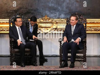 (150519) -- BRASILIA, 19. Mai 2015 -- der chinesische Ministerpräsident Li Keqiang (L) trifft sich mit dem brasilianischen Senatspräsidenten Renan Calheiros in Brasilia, der Hauptstadt Brasiliens, am 19. Mai 2015. ) (wf) BRASILIEN-BRASILIA-CHINESISCHER PREMIER-TREFFEN PangxXinglei PUBLICATIONxNOTxINxCHN 150519 Brasilia 19. Mai 2015 Chinesischer Ministerpräsident Keqiang l trifft mit brasilianischem Senatspräsident Renan Calheiros in Brasilia Hauptstadt Brasiliens 19. Mai 2015 WF Brasilia Chinesischer Ministerpräsident PangxXinglei PUBLATIONxNOTxINxN Stockfoto