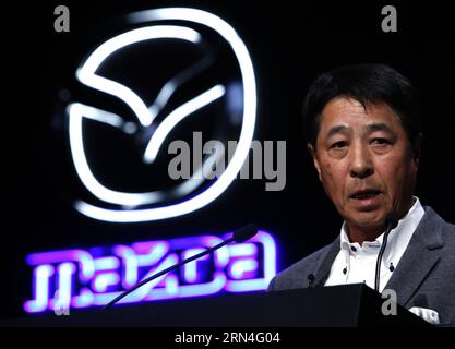 (150520) -- TOKIO, 20. Mai 2015 -- Japans Autohersteller Mazda Motor Corp Präsident und CEO Masamichi Kogai spricht während einer Pressekonferenz, um sein neues Modell von Roadstar in Tokio, Japan, am 20. Mai 2015 zu enthüllen. Die 4. Generation von Roadstar wird am 21. Mai auf den Markt kommen, mit einem Preis von 2.494.800 JPY (20.707 US-Dollar). ) JAPAN-TOKIO-AUTO-MAZDA-NEUES MODELL Stringer PUBLICATIONxNOTxINxCHN 150520 Tokio 20. Mai 2015 der japanische Automobilhersteller Mazda Engine Corp. Präsident und CEO Masamichi Kogai spricht während einer Pressekonferenz, um sein neues Modell des Road Star in Tokio zu enthüllen Japan 20. Mai 2015 die 4. Genera Stockfoto