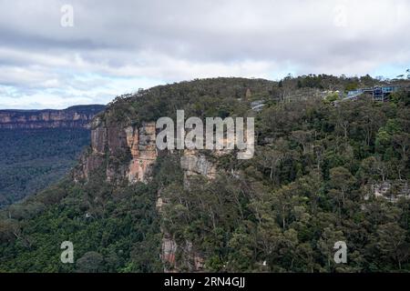 Sydney, Australien. August 2023. Sydney, Australien, 18. August 2023: Allgemeiner Blick auf die Skyway-Station Scenci World und die Blue Mountains im Blue-Mountains-Nationalpark in Sydney, New South Wales, Australien. (Daniela Porcelli/SPP) Credit: SPP Sport Press Photo. Alamy Live News Stockfoto