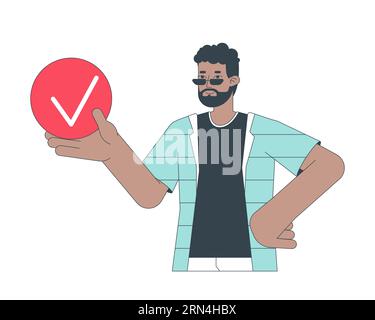 Mann, der Aufzählungspunkt mit Tick-Flat-Line-Konzept-Vektor-Spot-Illustration hält Stock Vektor