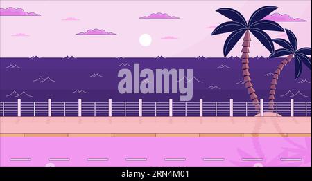 Abenddämmerung an der Straße mit Palmen lo fi ästhetische Tapete Stock Vektor