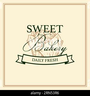 Bakery Vintage-Logo-Vorlage mit handgezeichneten Elementen. Vektordarstellung im Skizzenstil Stock Vektor