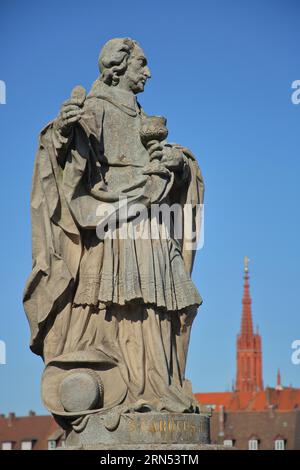 Skulptur Saint Charles Borromeo, Kardinal, Bischof von Mailand, Italienisch, Unschärfe-Kapelle, Alte Mainbrücke, Würzburg, Unterfranken, Franken Stockfoto