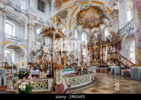 Innenraum der Wallfahrtskirche Basilika Vierzehnheiligen, Bad Staffelstein, Fränkische Schweiz, Oberfranken, Franken, Bayern, Deutschland Stockfoto