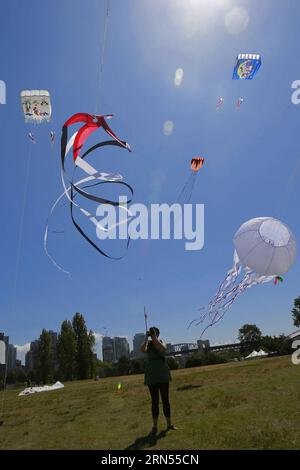 (150614) -- VANCOUVER, 13. Juni 2015 -- verschiedene Arten von Kites werden beim Kite Festival im Vanier Park in Vancouver, Kanada, 13. Juni 2015 gesehen. Kite-Profis in ganz Kanada nehmen an dem 40. Jährlichen Pacific Rim Kites Festival Teil und präsentieren ihre einzigartigen Kite-Designs und Flugkünste. ) KANADA-VANCOUVER-KITE FESTIVAL LiangxSen PUBLICATIONxNOTxINxCHN Vancouver 13. Juni 2015 verschiedene Arten von Kites sind Seen BEIM Kite Festival IM Vanier Park in Vancouver Kanada 13. Juni 2015 Kite-Profis in ganz Kanada nehmen am 40. Jährlichen Pacific Rim Kites Festival Teil und zeigen ihr einzigartiges K Stockfoto