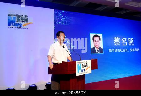 (150615) -- PEKING, 15. Juni 2015 -- Präsident der Xinhua Nachrichtenagentur Cai Mingzhao spricht über eine Eröffnungszeremonie für eine neue Version der Xinhua-Website Xinhuanet in Peking, China, 15. Juni, 2015. Cai erklärte, dass die Website ein entscheidender Schritt in Xinhua sei, um die Integration traditioneller und neuer Medien zu fördern. Sie sollte es der Agentur ermöglichen, die kreativen Möglichkeiten der Nachrichtensammlung zu nutzen, wie etwa die Verwendung von Drohnen bei der Suche nach Geschichten. )(wjq) CHINA-BEIJING-XINHUANET-NEW VERSION-LAUNCH CEREMONY (CN) JinxLiangkuai PUBLICATIONxNOTxINxCHN Peking 15. Juni 2015 Präsident der XINHUA Nachrichtenagentur Cai Mingzhao ad Stockfoto