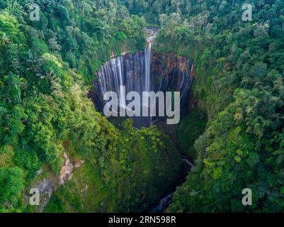 Blick von oben auf den Tumpak Sewu Wasserfall in Malang, Ost-Java, Indonesien Stockfoto