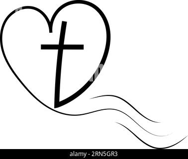 Logo-Vorlage Kirchen lieben Gott Kreuz iheart. Religiöses Kalligraphiekreuz Stock Vektor