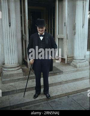 Der britische Staatsmann Sir Winston Churchill ruft Präsident Hoover an. Winston Churchill 18. Oktober 1929. Stockfoto