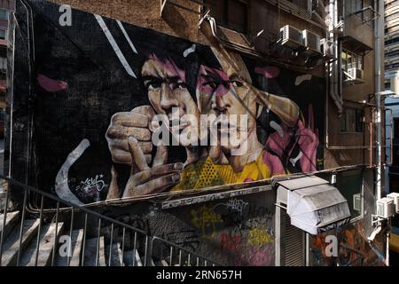 Hongkong – November 2019: Wandmalerei von Bruce Lee in Hongkong Stockfoto