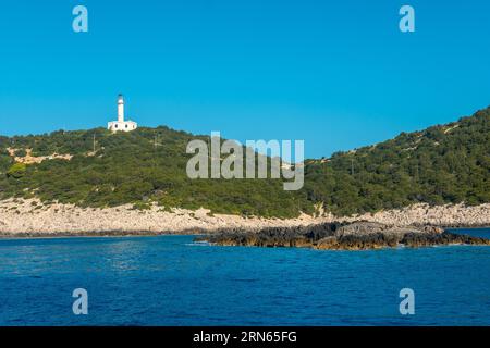 Leuchtturm oder Cape Ducato Lefkas im südlichen Bereich der griechischen Insel Lefkada. Griechenland Stockfoto