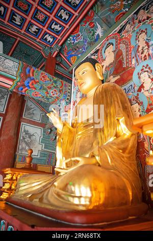 Buddha-Figur im Baekyangsa-Tempel, Haupttempel des Jogye-Ordens des koreanischen Buddhismus, Bukha-myeon, Jangseong, Provinz South Jeolla, Südkorea Stockfoto