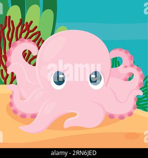 Isolierter niedlicher Tintenfisch Meerestier Charakter Vektor Stock Vektor