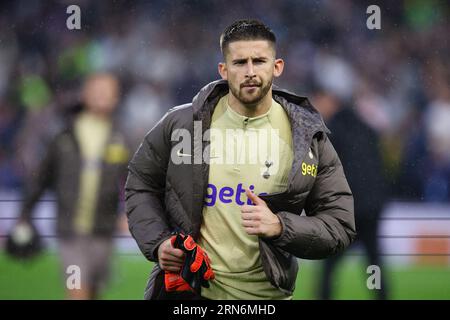 LONDON, Großbritannien - 29. August 2023: Guglielmo Vicario von Tottenham Hotspur vor dem Spiel der zweiten Runde des EFL Cup zwischen Fulham FC und Tottenham Hotspur AT Stockfoto