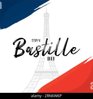 Happy bastille Day Vorlage mit eiffelturm Wahrzeichen auf Hintergrund Vektor Stock Vektor
